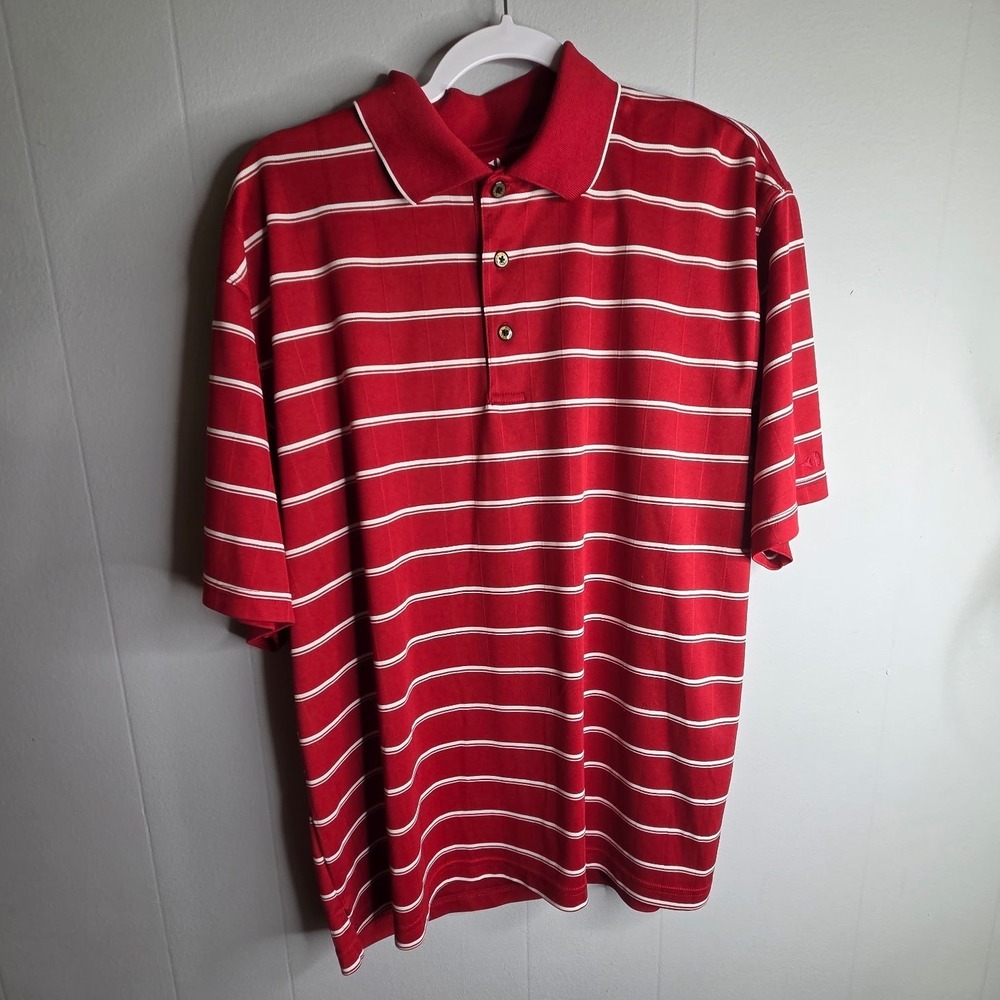 Grand Slam Golf Mens‎ XL Red White Striped Short Sleeve Performance Polo Shirt